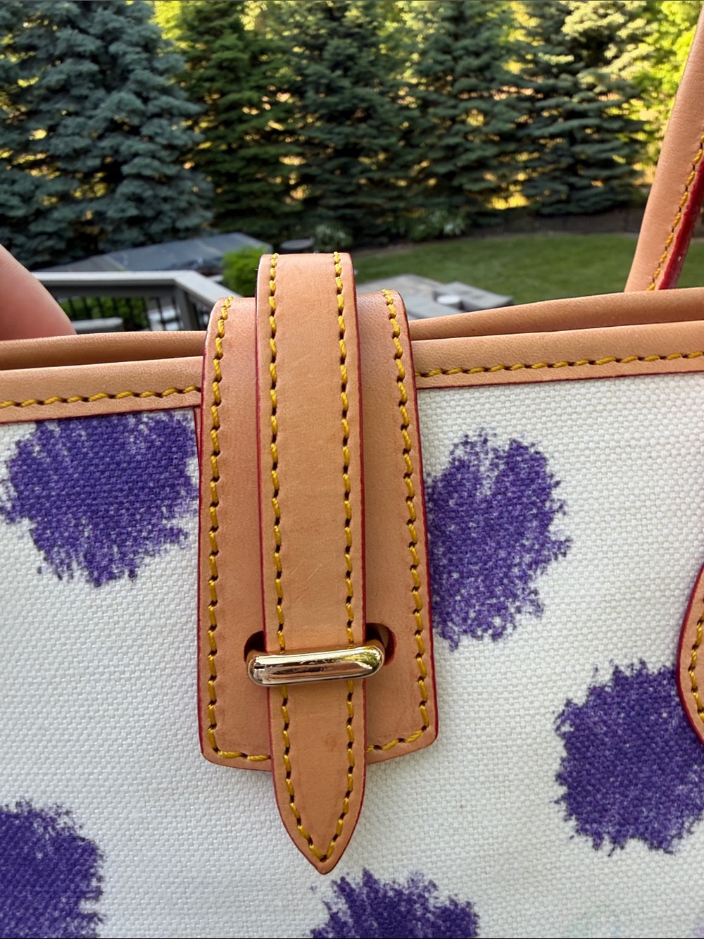 Dooney & Bourke Purple Floral Canvas Tote with Tan Leather Trim - Picture 6 of 12